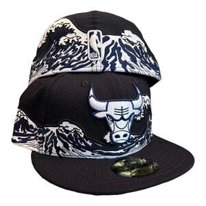 New Era Chicago Bulls Wave Pack 59FIFTY Fitted Hat Cap Navy Blue